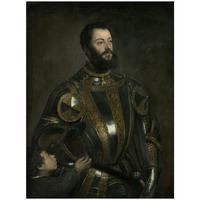 Portrait of Alfonso d'Avalos, Marchese del Vasto, in Armor with a Page-Paper Art-20"x26"