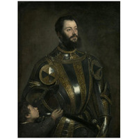 Portrait of Alfonso d'Avalos, Marchese del Vasto, in Armor with a Page-Paper Art-32"x42"