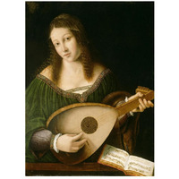 Lady Playing a Lute-Paper Art-20"x26"