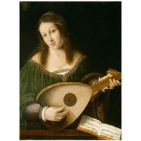 Lady Playing a Lute-Paper Art-26"x34"