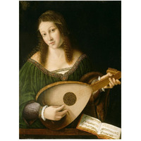 Lady Playing a Lute-Paper Art-38&quotx50"