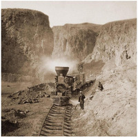 First Construction Train passing the Palisades, Ten Mile Caon, Nevada, 1866-1869-Paper Art-18"x18"