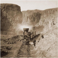 First Construction Train passing the Palisades, Ten Mile Caon, Nevada, 1866-1869-Paper Art-24"x24"