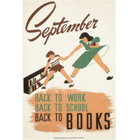 September - back to work - back to school - back to BOOKS-Paper Art-14"x20"