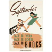 September - back to work - back to school - back to BOOKS-Paper Art-18"x26"