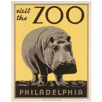 Visit the zoo - Philadelphia - Hippo-Paper Art-18"x22"