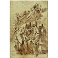 Holy Family with Saint Anne (recto); Figure Sketches (verso)-Paper Art-14"x20"