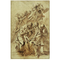 Holy Family with Saint Anne (recto); Figure Sketches (verso)-Paper Art-18"x26"