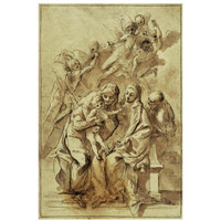 Holy Family with Saint Anne (recto); Figure Sketches (verso)-Paper Art-22"x32"