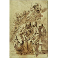 Holy Family with Saint Anne (recto); Figure Sketches (verso)-Paper Art-26"x38"