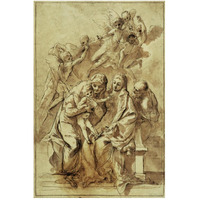 Holy Family with Saint Anne (recto); Figure Sketches (verso)-Paper Art-34"x50"