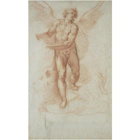 An Angel Holding a Book (recto); Three Studies of a Falling Male Figure (verso)-Paper Art-15"x24"