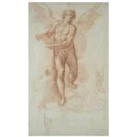 An Angel Holding a Book (recto); Three Studies of a Falling Male Figure (verso)-Paper Art-20"x32"