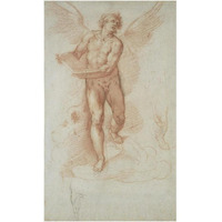 An Angel Holding a Book (recto); Three Studies of a Falling Male Figure (verso)-Paper Art-24"x38"