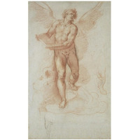 An Angel Holding a Book (recto); Three Studies of a Falling Male Figure (verso)-Paper Art-26"x42"