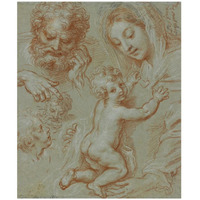 Studies of the Madonna and Child and of Heads (recto); Madonna and Child with Saint John Seated in a Landscape (verso)-Paper Art-35"x42"