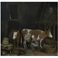 A Maid Milking a Cow in a Barn-Paper Art-38&quotx36"