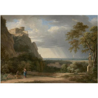 Classical Landscape with Figures and Sculpture-Paper Art-24"x17"