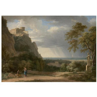 Classical Landscape with Figures and Sculpture-Paper Art-32"x23"