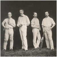 Cricket Players, Unidentified Group Of Four-Paper Art-26"x26"