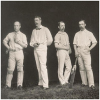 Cricket Players, Unidentified Group Of Four-Paper Art-32&quotx32"