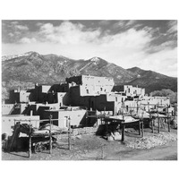 Full view of city, mountains in background, Taos Pueblo National Historic Landmark, New Mexico, 1941-Paper Art-18"x15"