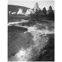 Stream winding back toward geyser, Central Geyser Basin, Yellowstone National Park, Wyoming, ca. 1941-1942-Paper Art-14"x18"