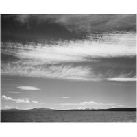 Lake, narrow strip of mountains, low horizon, Yellowstone Lake, Yellowstone National Park, Wyoming, ca. 1941-1942-Paper Art-24"x19"