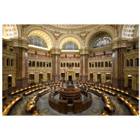 Main Reading Room. View from above showing researcher desks. Library of Congress Thomas Jefferson Building, Washington, D.C.-Paper Art-32"x22"