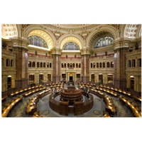 Main Reading Room. View from above showing researcher desks. Library of Congress Thomas Jefferson Building, Washington, D.C.-Paper Art-38"x26"