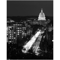 Dusk view of Pennsylvania Avenue, America's Main Street in Washington, D.C. - Black and White Variant-Paper Art-38"x50"