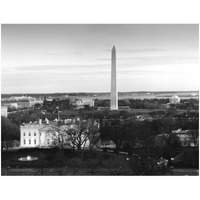 Dawn over the White House, Washington Monument, and Jefferson Memorial, Washington, D.C. - Black and White Variant-Paper Art-18"x14"