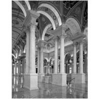 Great Hall, second floor, north. Library of Congress Thomas Jefferson Building, Washington, D.C. - Black and White Variant-Paper Art-14"x18"