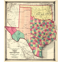 County Map of Texas, and Indian Territory, 1874-Paper Art-28"x32"