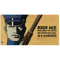 Join me - the first to fight on land and sea - U.S. Marines, 1914/1918-Paper Art-26"x14"