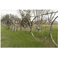 A fence made of wagon wheels near Schulenburg in Fayette County, TX-Paper Art-20"x14"