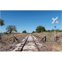 Lonely, little-used stretch of railroad tracks in the Texas Hill Country, near Burnet-Paper Art-20"x14"