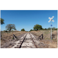 Lonely, little-used stretch of railroad tracks in the Texas Hill Country, near Burnet-Paper Art-26"x18"