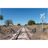 Lonely, little-used stretch of railroad tracks in the Texas Hill Country, near Burnet-Paper Art-38"x26"