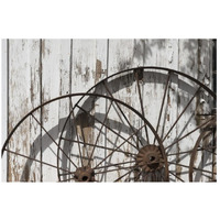 Old wagon wheels against a shed in Buffalo Gap Historic Village, near Abilene, TX-Paper Art-26"x18"