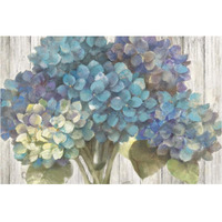 Turquoise Hydrangea on Barn Board -Paper Art-38"x26"