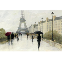 Eiffel in the Rain Marsala Umbrella -Paper Art-38&quotx26"