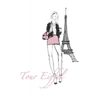 French Chic I Pink on White -Paper Art-22"x26"