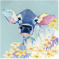 Bessie with Flowers on Teal -Paper Art-20"x20"