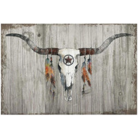 Longhorn on Dark Gray Wood -Paper Art-20&quotx14"