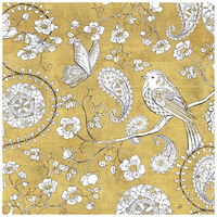 Color my World Bird Paisley I Gold -Paper Art-20"x20"