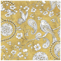 Color my World Bird Paisley I Gold -Paper Art-26"x26"