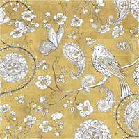 Color my World Bird Paisley I Gold -Paper Art-38"x38"