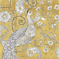 Color my World Ornate Peacock I Gold -Paper Art-38"x38"