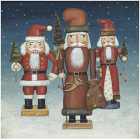 Santa Nutcrackers Snow -Paper Art-32"x32"